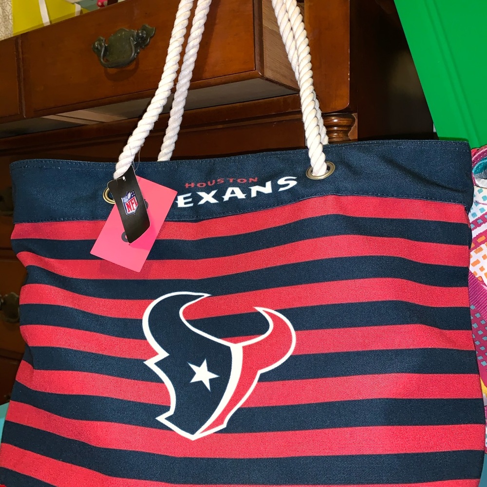 NFL Houston Texans Navy and Red Striped Rope-Handle Tote